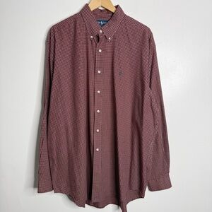 Ralph Lauren Men’s Blake XL Button Down Shirt Burgundy Plaid‎ Long Sleeves